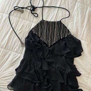 Elegant Black ZARA Beaded Halter Dress